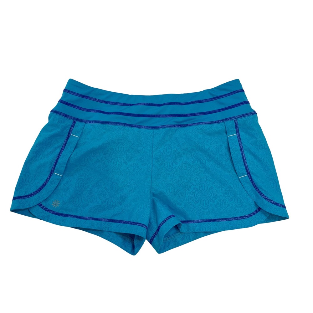 Athleta Stability Running Shorts Blue Damask Print Athletic Gym Womens Medium